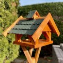DARLUX handgefertigtes rechteckiges Vogel Futter Haus L Vogelhaus mit Ständer für den Balkon oder Garten in Braun/Grün