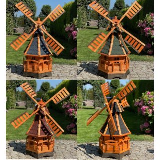 DARLUX Sechseck Holz Garten-Windmühle Braun/ Rot, Blau, Grün, Schwarz H=120 cm